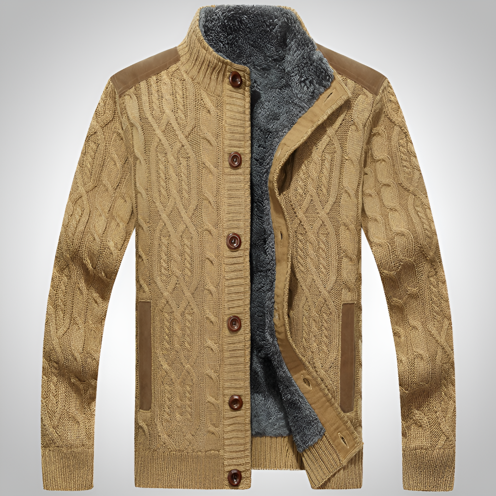 Jon | Chaqueta de Punto Trenzado para Hombre con Forro Tipo Borreguito - Camel