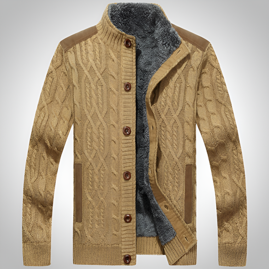 Jon | Chaqueta de Punto Trenzado para Hombre con Forro Tipo Borreguito - Camel