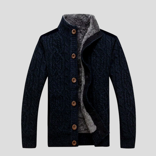 Jon | Chaqueta de Punto Trenzado para Hombre con Forro Tipo Borreguito - Azul marino