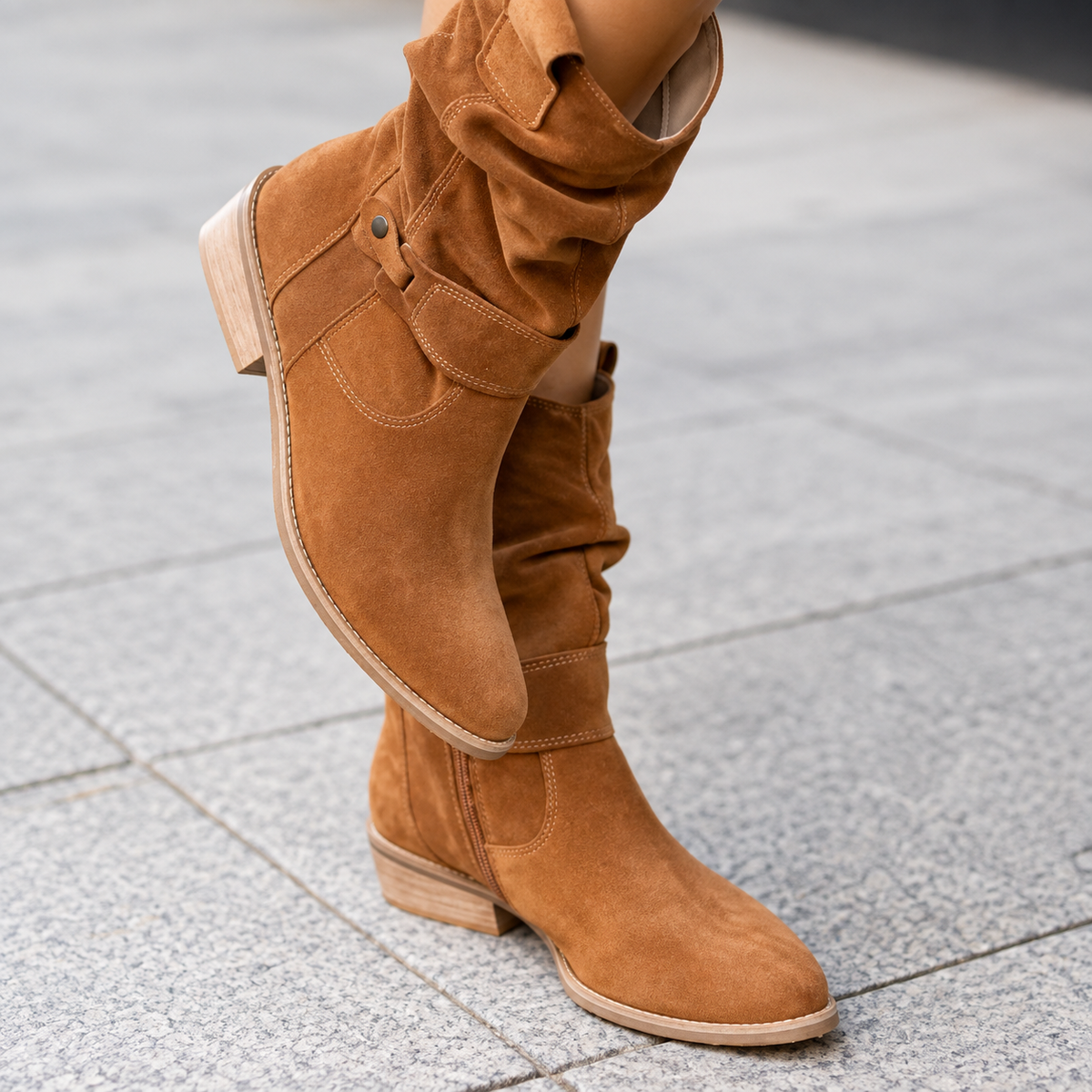 Jovita | Botines Slouch Efecto Ante con Tira y Cremallera Lateral