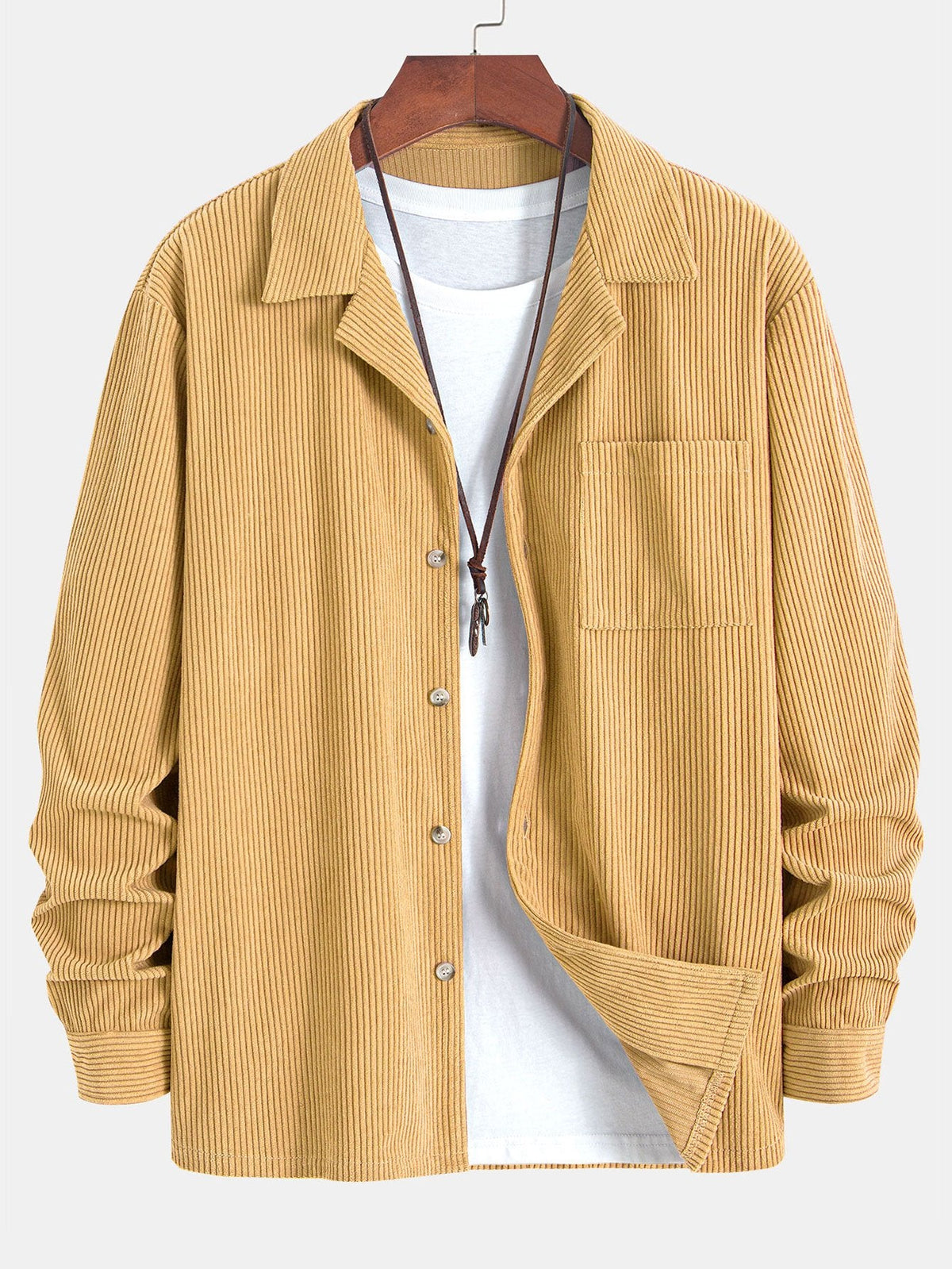 Camisa de Pana de Manga Larga con Cuello Cubano