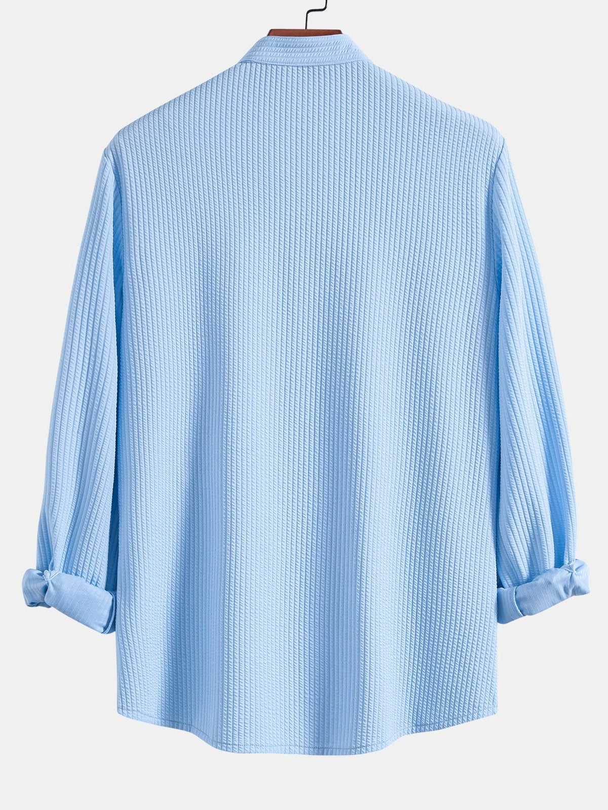 Camisa Acanalada de Manga Larga con Ajuste Musculoso y Cuello Levantado