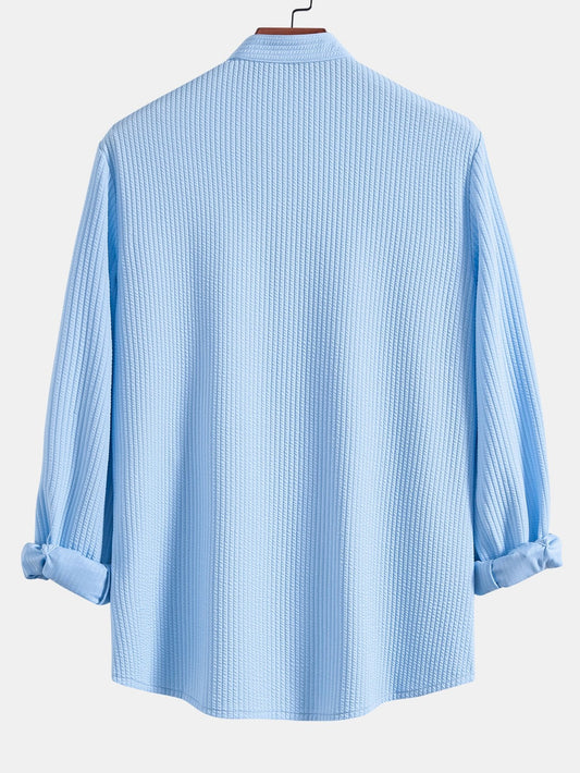 Camisa Acanalada de Manga Larga con Ajuste Musculoso y Cuello Levantado