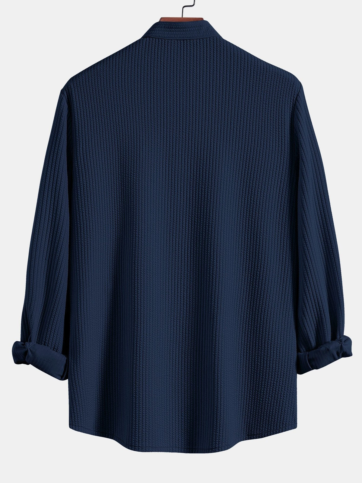 Camisa Acanalada de Manga Larga con Ajuste Musculoso y Cuello Levantado