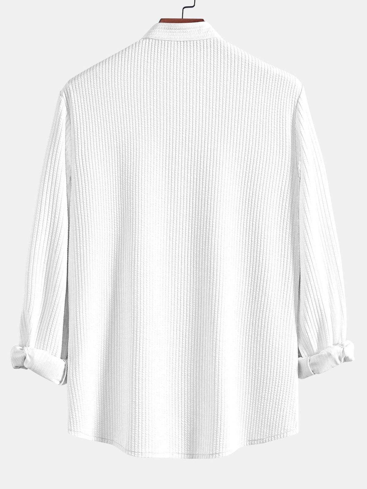Camisa Acanalada de Manga Larga con Ajuste Musculoso y Cuello Levantado