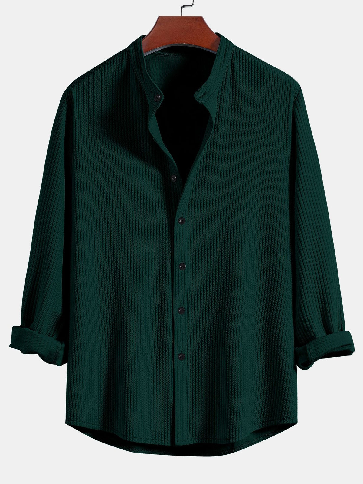 Camisa Acanalada de Manga Larga con Ajuste Musculoso y Cuello Levantado