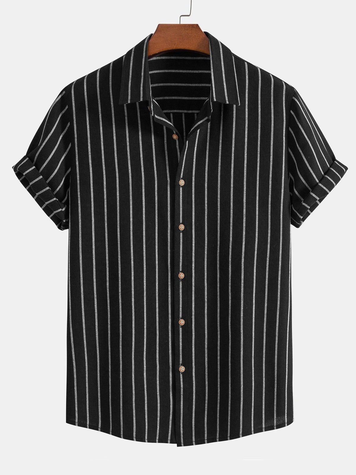 Camisa Abotonada a Rayas de Mezcla de Algodón