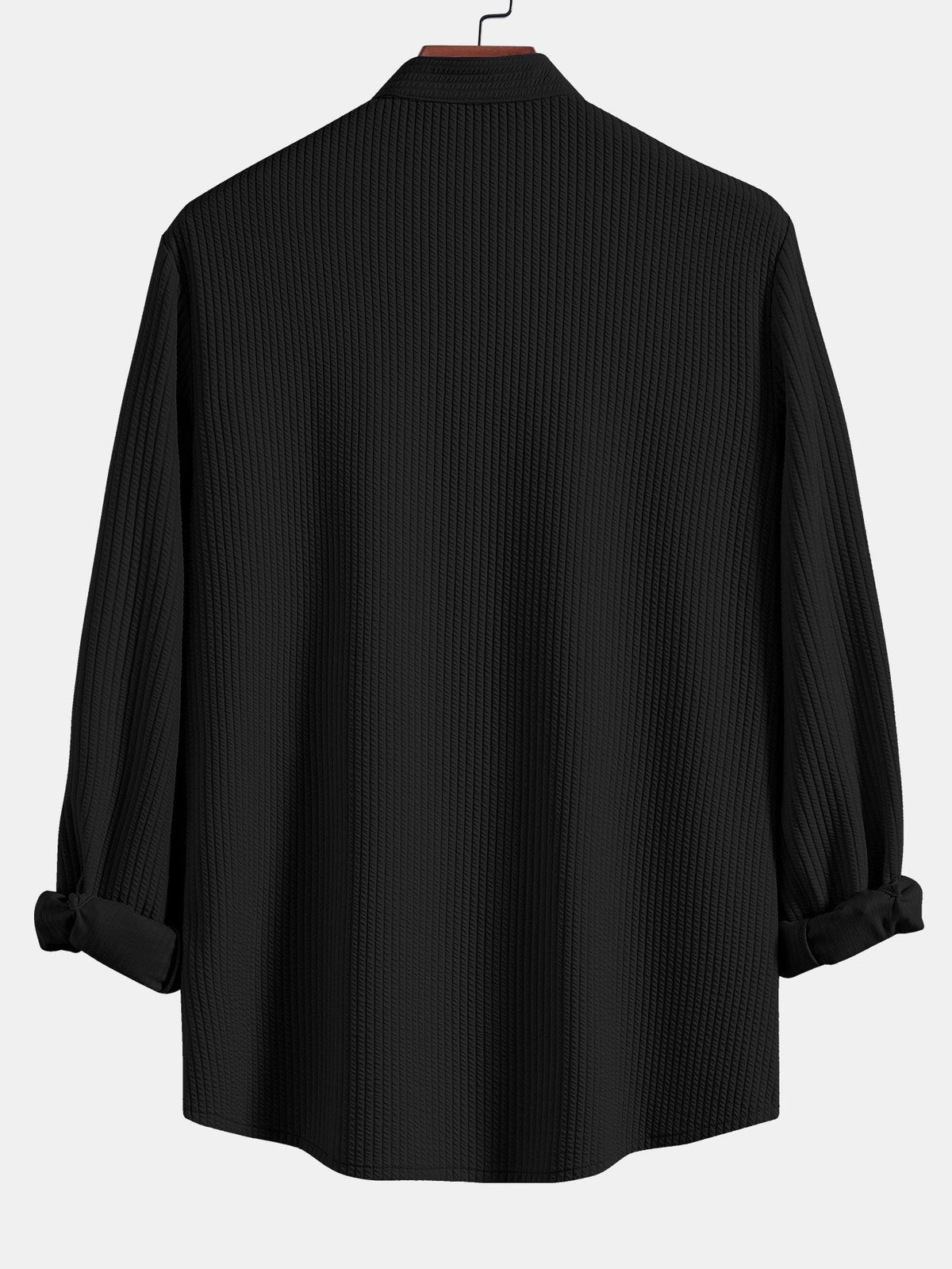 Camisa Acanalada de Manga Larga con Ajuste Musculoso y Cuello Levantado
