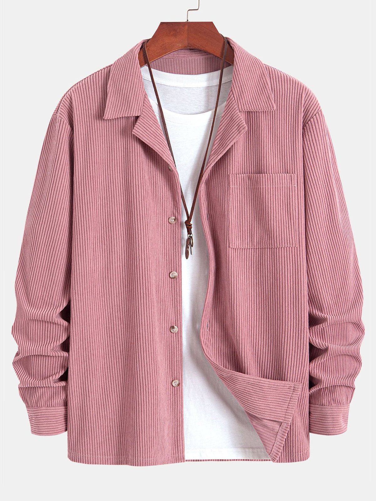 Camisa de Pana de Manga Larga con Cuello Cubano