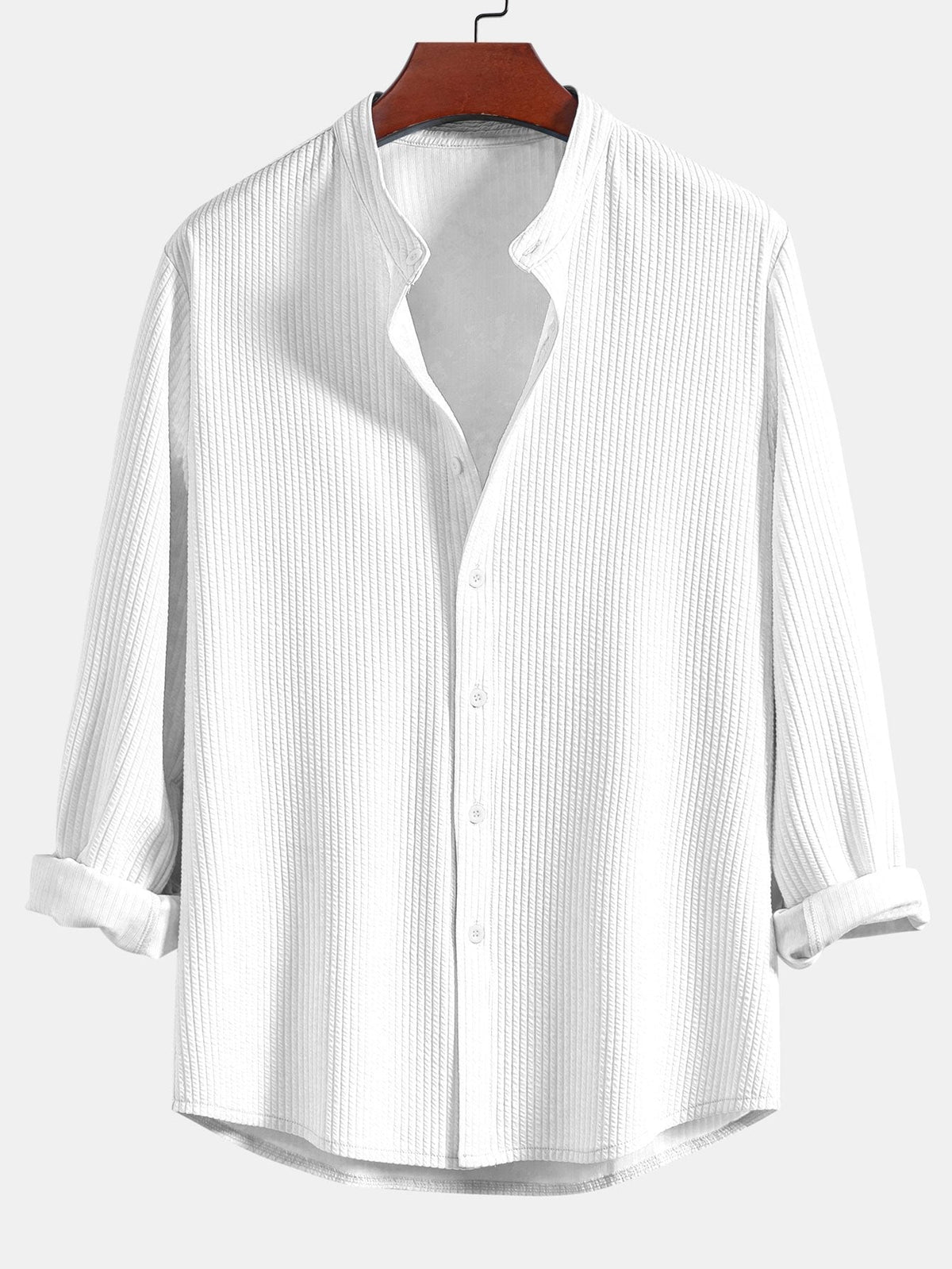 Camisa Acanalada de Manga Larga con Ajuste Musculoso y Cuello Levantado