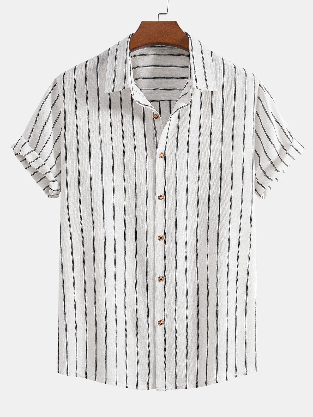 Camisa Abotonada a Rayas de Mezcla de Algodón