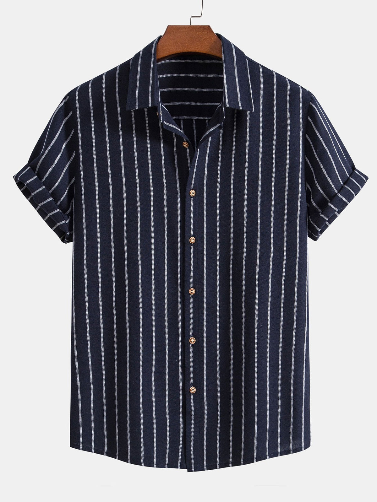 Camisa Abotonada a Rayas de Mezcla de Algodón