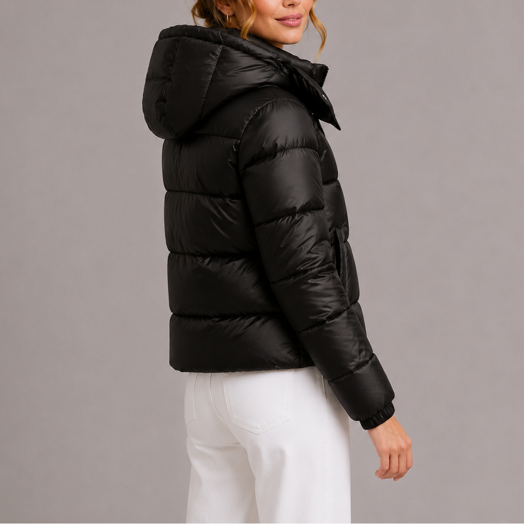 Juana | Chaqueta Acolchada Ligera Brillante con Capucha
