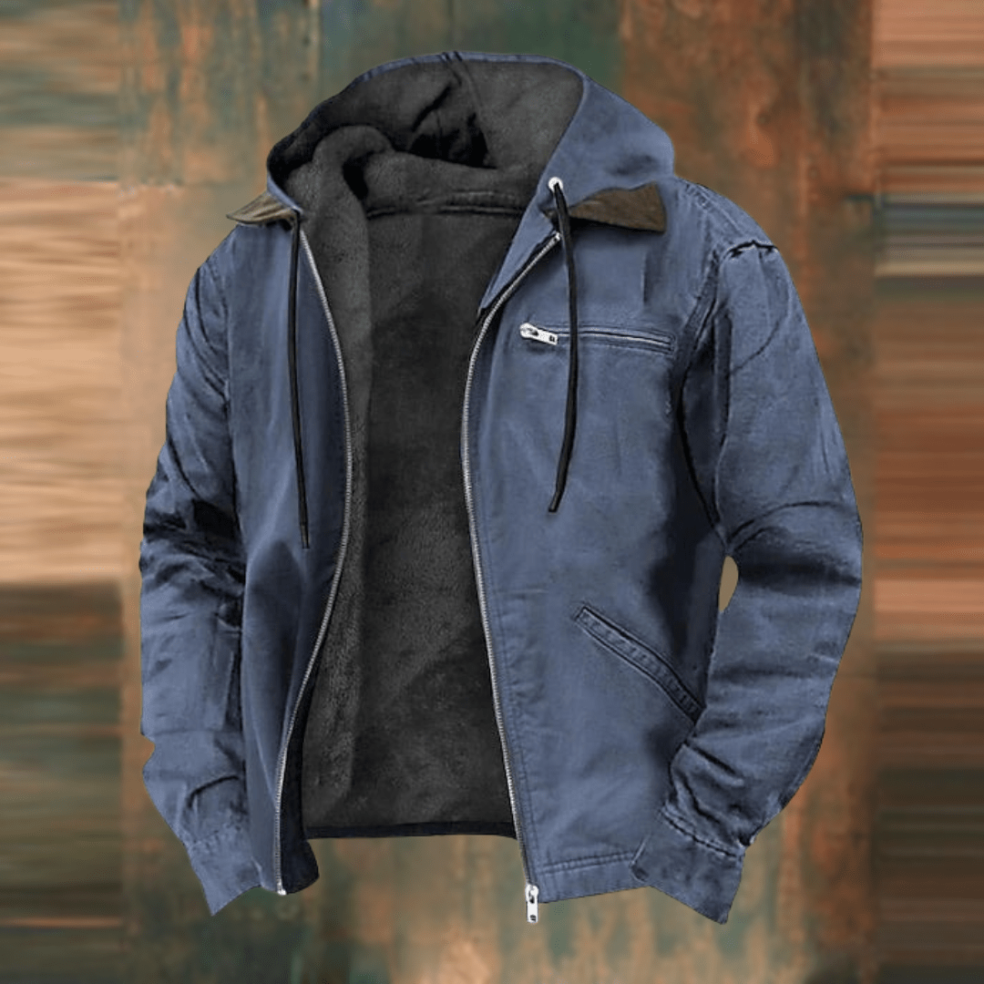 Julián | Chaqueta de Hombre con Capucha y Forro Tipo Borreguito - Azul