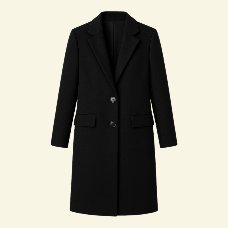 Julieta | Abrigo de Mujer Tacto Lana con Cuello Solapa y Dos Botones - Negro