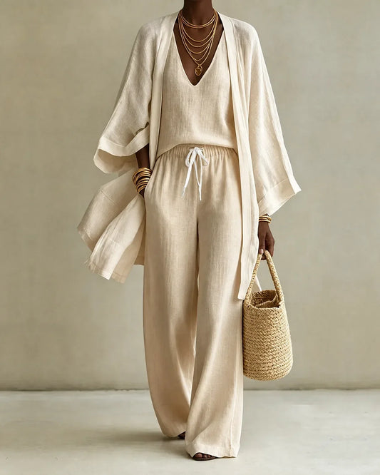 Conjunto 3 piezas mujer efecto lino chic verano