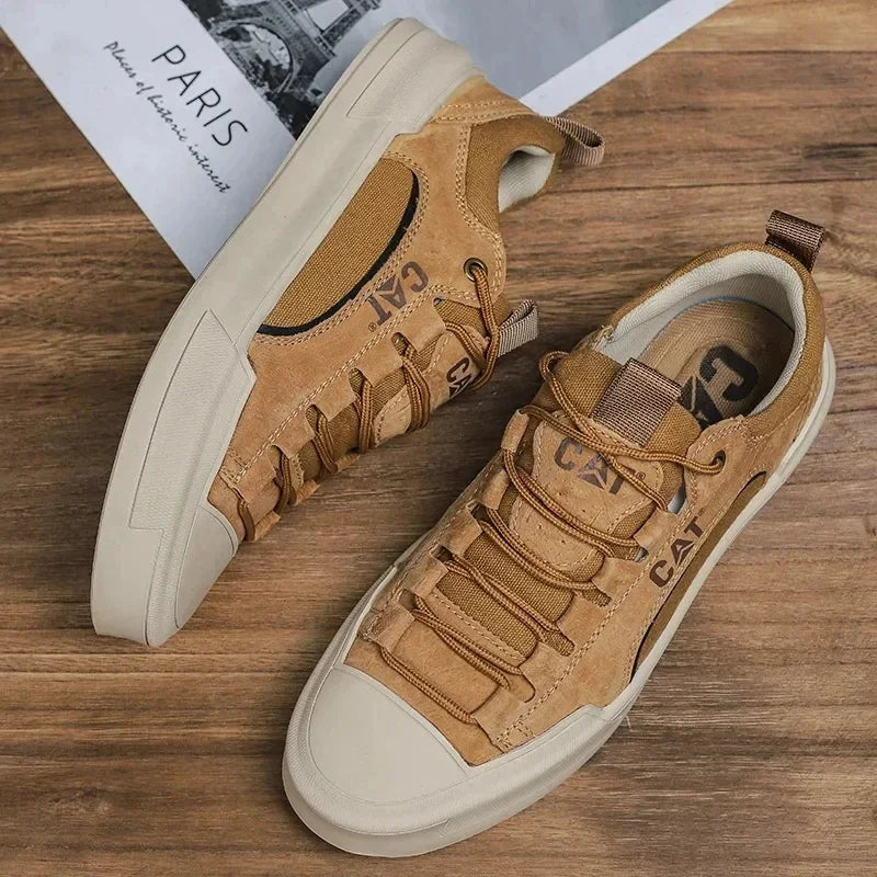 Zapatillas urbanas hombre efecto piel con malla transpirable