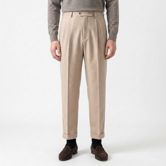 Lázaro | Pantalón de Pinzas de Tiro Alto y Pierna Recta para Hombre - Caqui