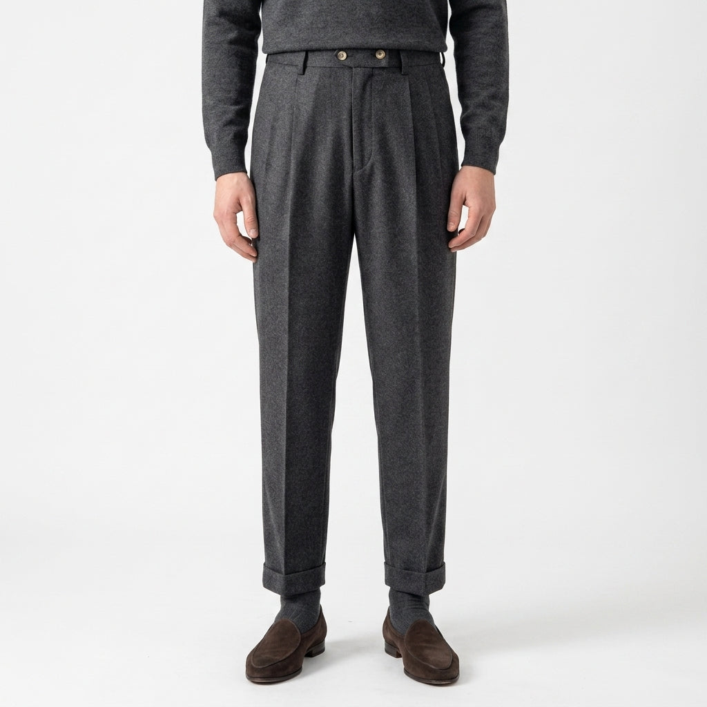 Lázaro | Pantalón de Pinzas de Tiro Alto y Pierna Recta para Hombre - Gris oscuro