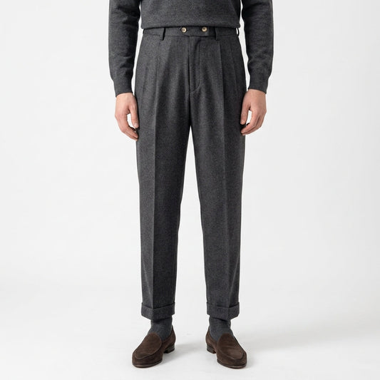 Lázaro | Pantalón de Pinzas de Tiro Alto y Pierna Recta para Hombre - Gris oscuro