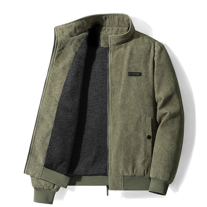 Leandro | Chaqueta de Pana de Hombre con Forro Borreguito - Verde militar