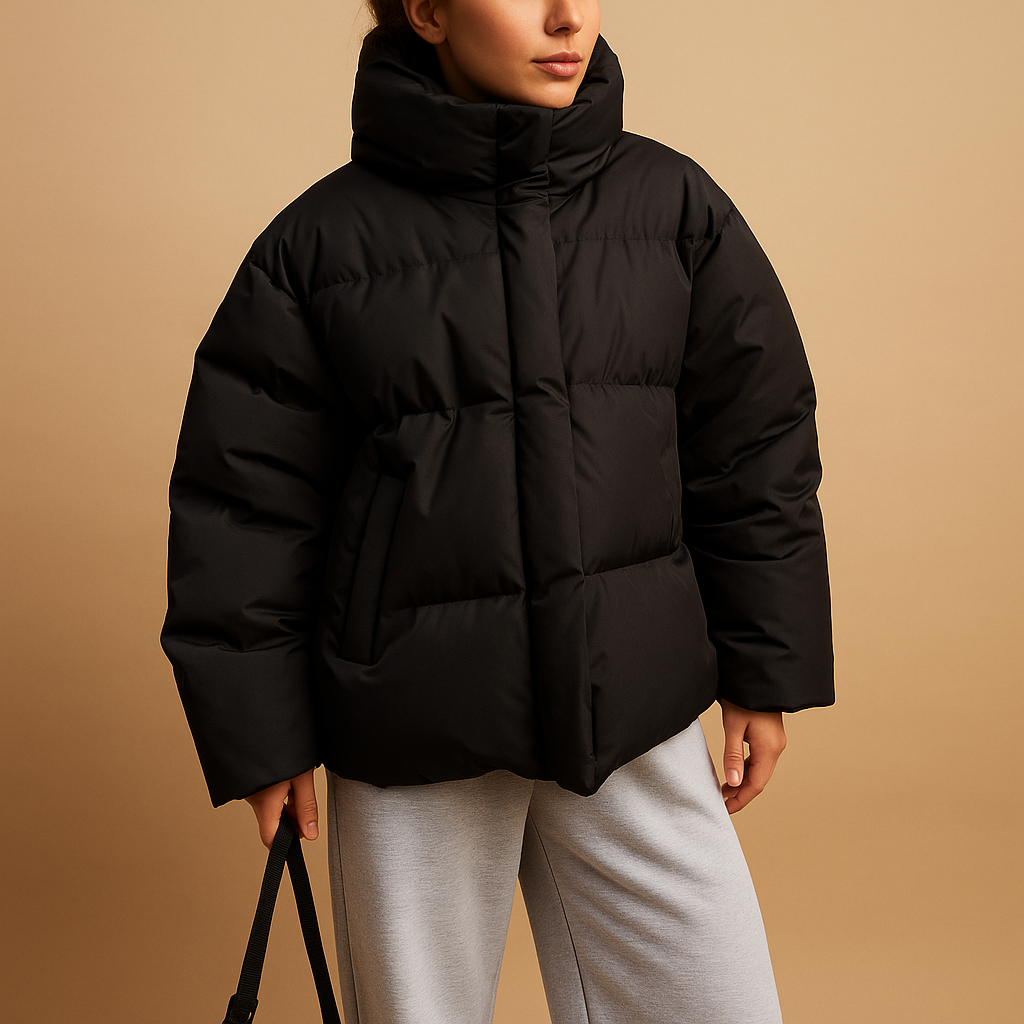 Leonor | Chaqueta Acolchada Oversize con Capucha y Cuello Alto - Negro