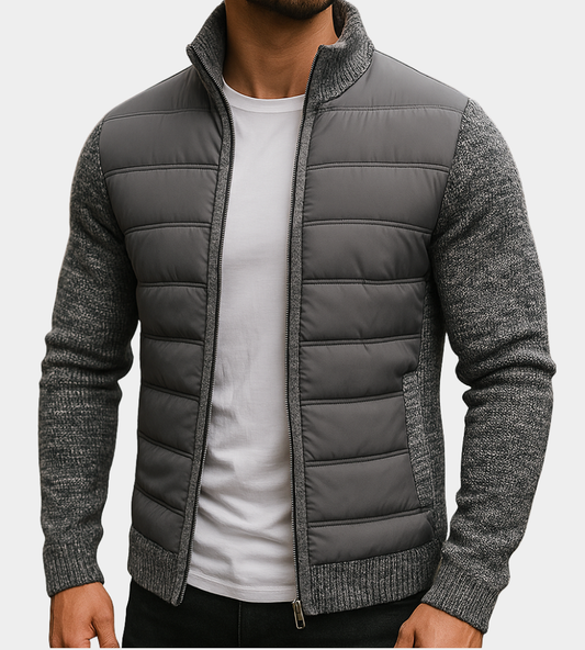 Lisardo | Chaqueta Acolchada con Mangas de Punto y Cuello Alto para Hombre - Gris Oscuro