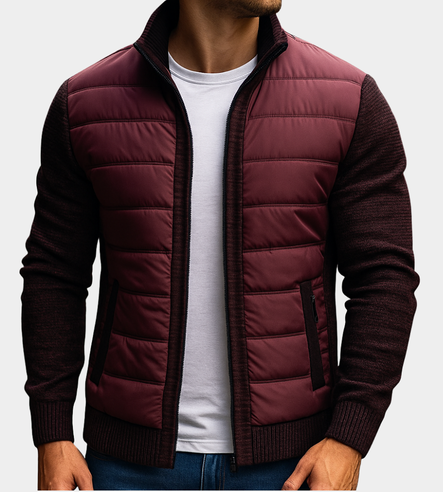 Lisardo | Chaqueta Acolchada con Mangas de Punto y Cuello Alto para Hombre - Rojo Oscuro