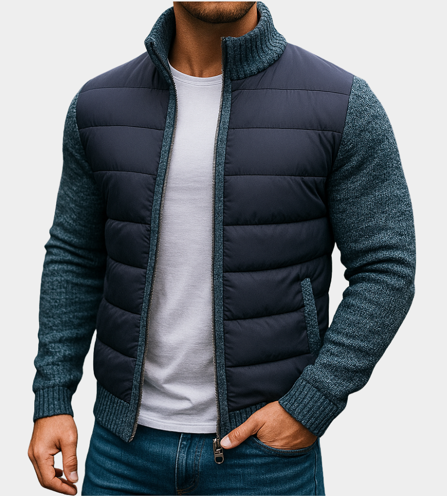 Lisardo | Chaqueta Acolchada con Mangas de Punto y Cuello Alto para Hombre - Azul Oscuro