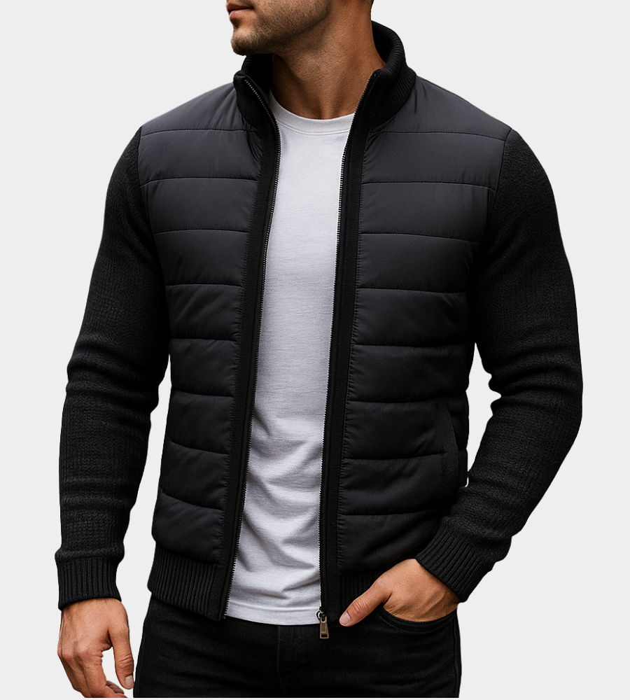 Lisardo | Chaqueta Acolchada con Mangas de Punto y Cuello Alto para Hombre - Negro