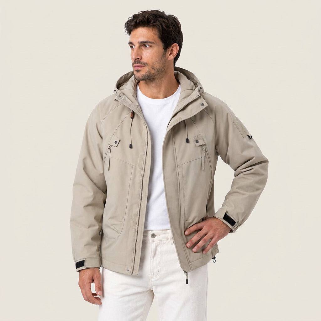 Lucas | Chaqueta Técnica Cortavientos Repelente al Agua con Capucha - Beige