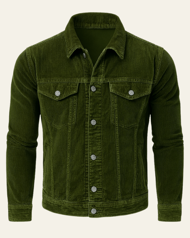 Luis | Chaqueta de Pana para Hombre con Botones y Bolsillos de Solapa - Verde