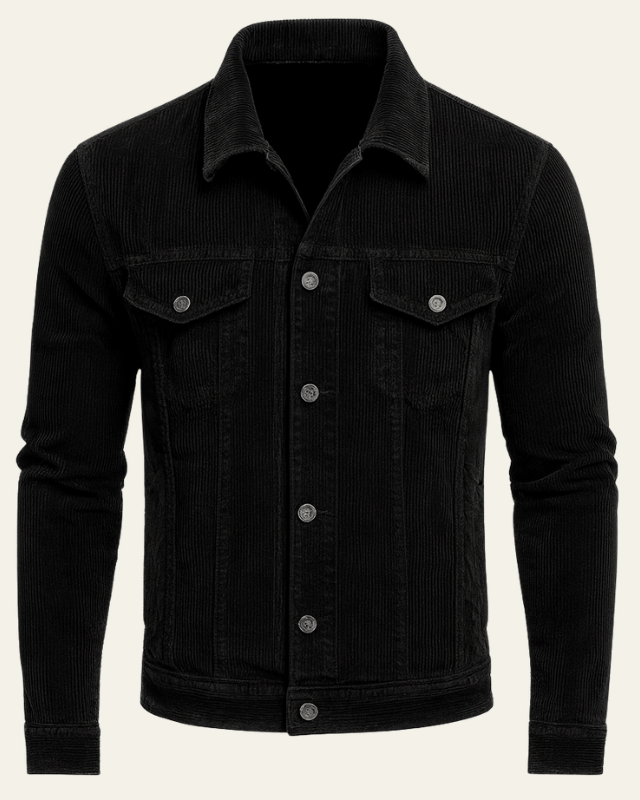 Luis | Chaqueta de Pana para Hombre con Botones y Bolsillos de Solapa - Negro