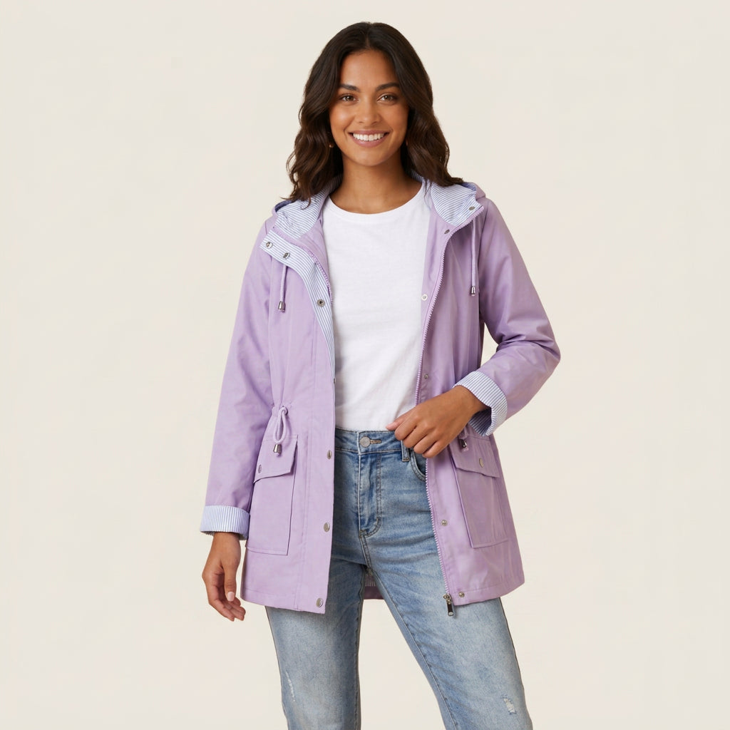 Magdalena | Parka Ligera con Capucha y Cintura Ajustable para Mujer - Lila