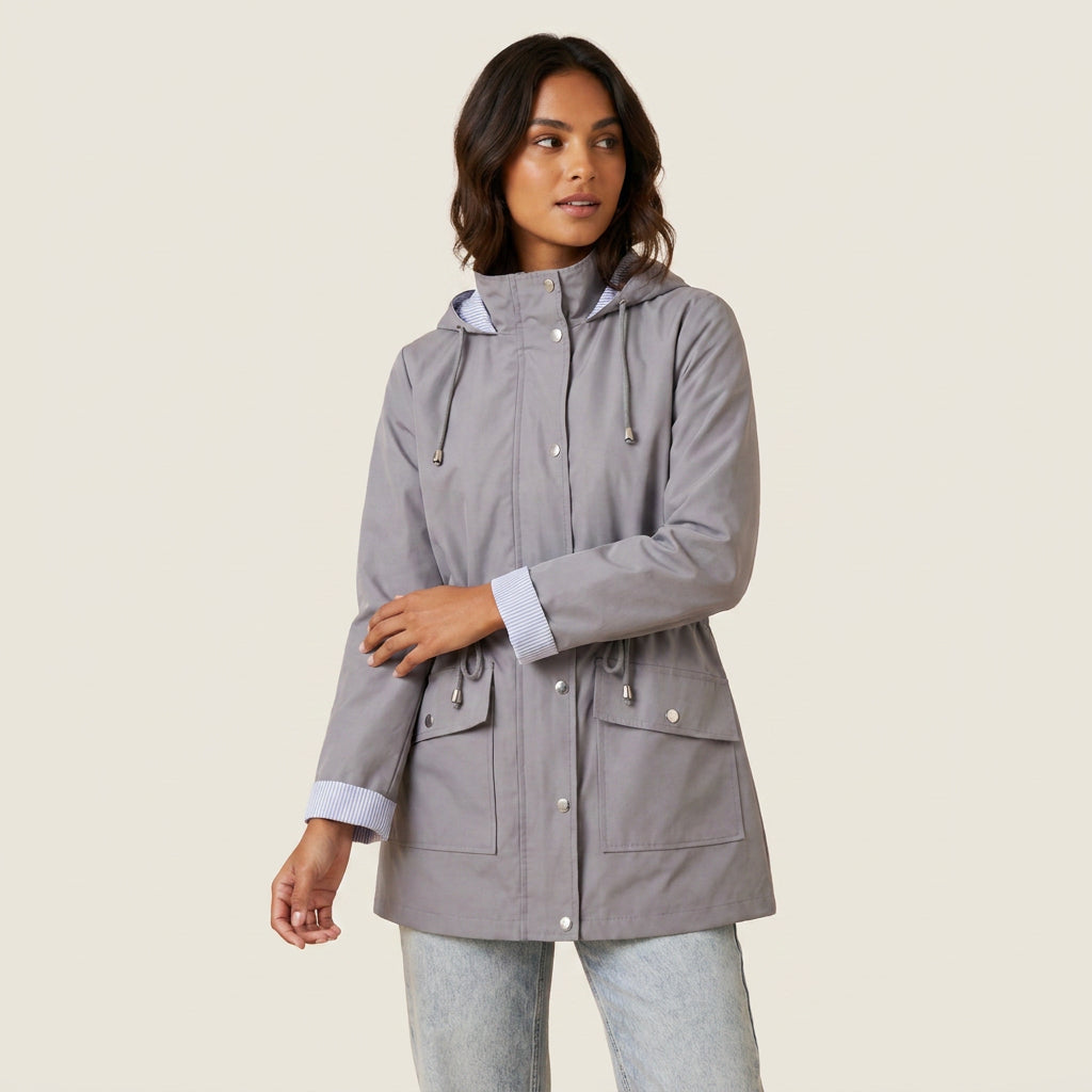 Magdalena | Parka Ligera con Capucha y Cintura Ajustable para Mujer - Gris