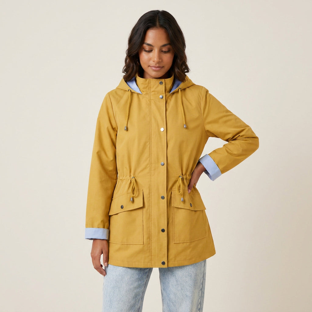 Magdalena | Parka Ligera con Capucha y Cintura Ajustable para Mujer - Amarillo
