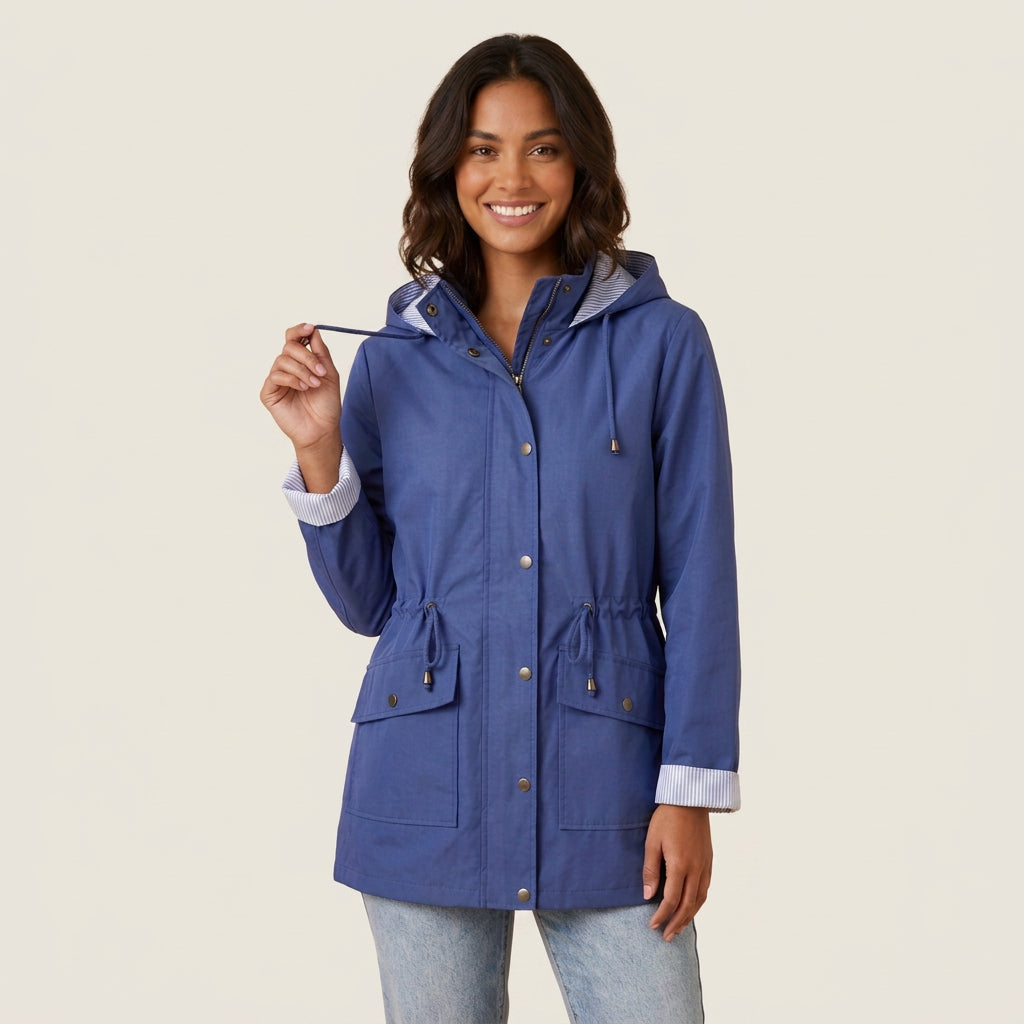 Magdalena | Parka Ligera con Capucha y Cintura Ajustable para Mujer - Azul