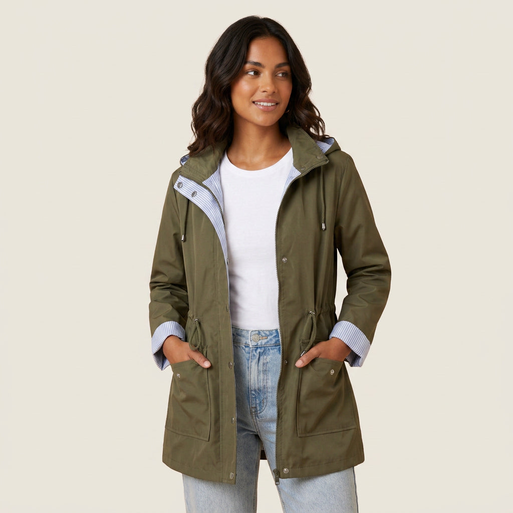 Magdalena | Parka Ligera con Capucha y Cintura Ajustable para Mujer - Verde oliva