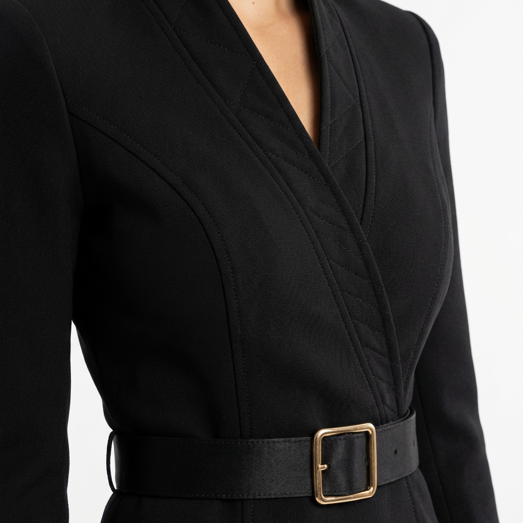 Maialen | Vestido Midi Entallado con Cinturón y Escote Cruzado - vista 3