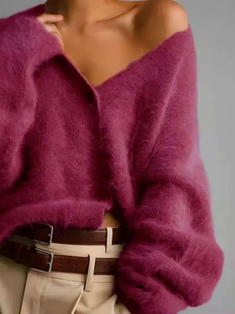 Cárdigan Holgado de Punto con Cuello en V y Botones - vista 9