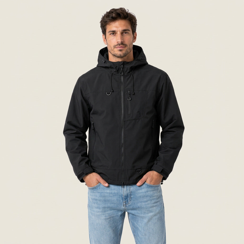 Marcelino | Chaqueta Cortavientos Utility con Capucha y Bolsillos con Cremallera para Hombre - Negro