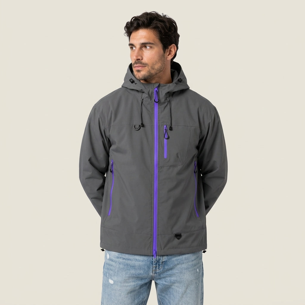 Marcelino | Chaqueta Cortavientos Utility con Capucha y Bolsillos con Cremallera para Hombre - Gris Carbón