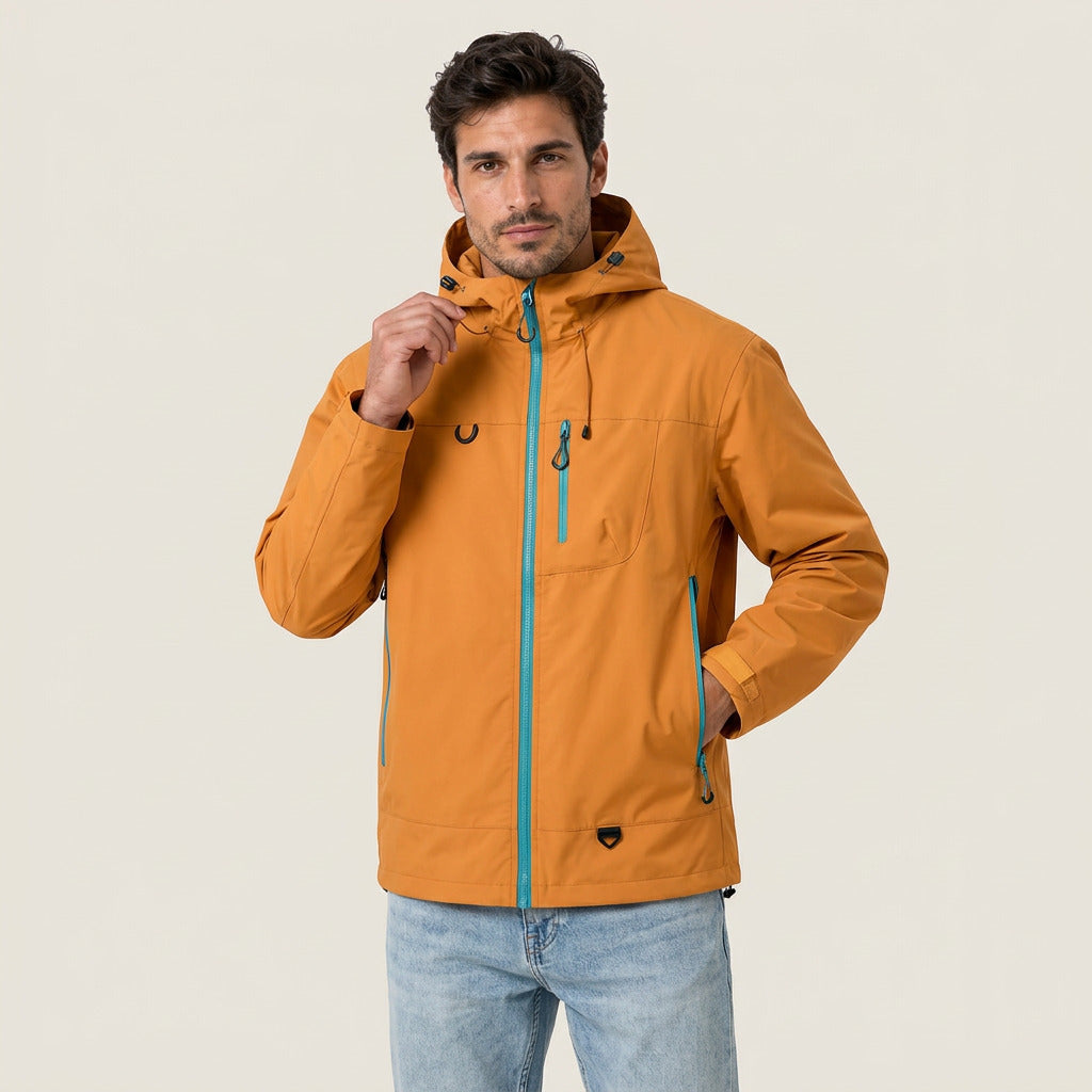 Marcelino | Chaqueta Cortavientos Utility con Capucha y Bolsillos con Cremallera para Hombre - Naranja