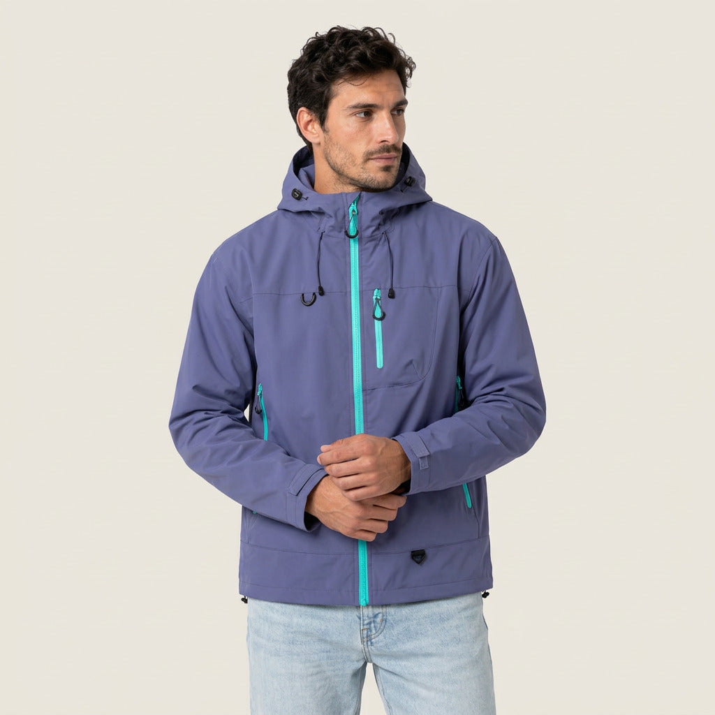 Marcelino | Chaqueta Cortavientos Utility con Capucha y Bolsillos con Cremallera para Hombre - Azul Pizarra