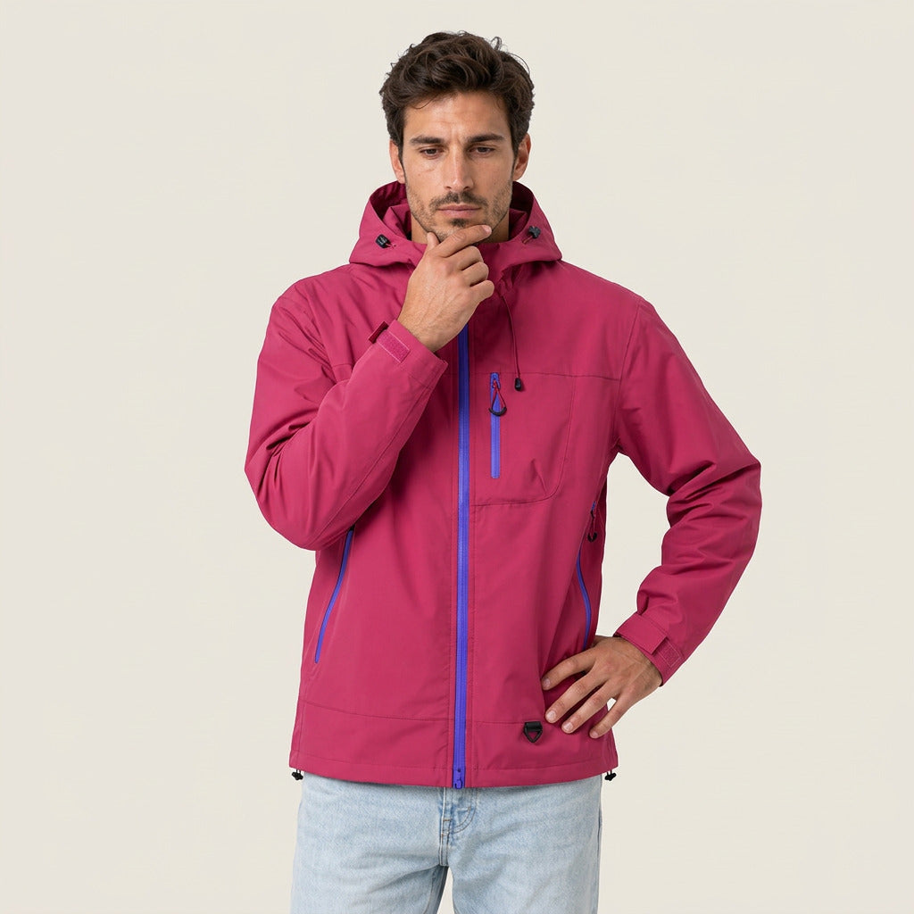 Marcelino | Chaqueta Cortavientos Utility con Capucha y Bolsillos con Cremallera para Hombre - Rosa Frambuesa