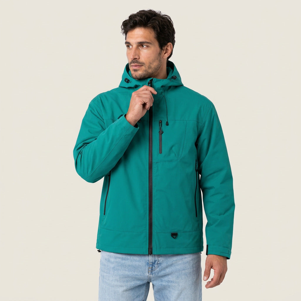 Marcelino | Chaqueta Cortavientos Utility con Capucha y Bolsillos con Cremallera para Hombre - Verde Azulado