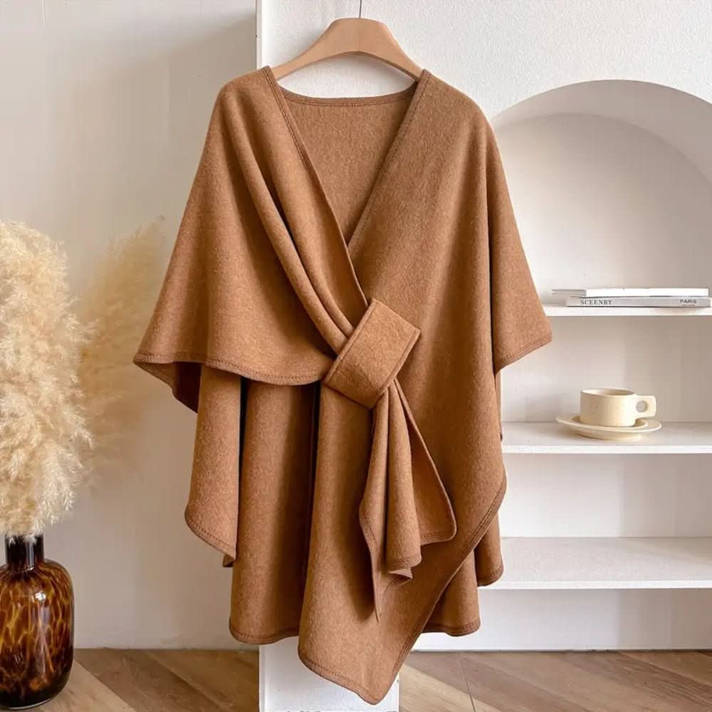 Marcia | Capa Abrigo Cruzada de Tejido Suave con Lazada para Mujer - Camel