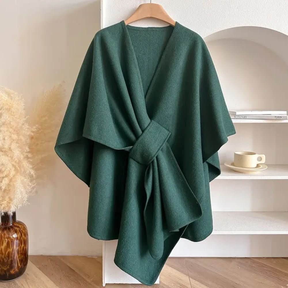 Marcia | Capa Abrigo Cruzada de Tejido Suave con Lazada para Mujer - Verde oscuro