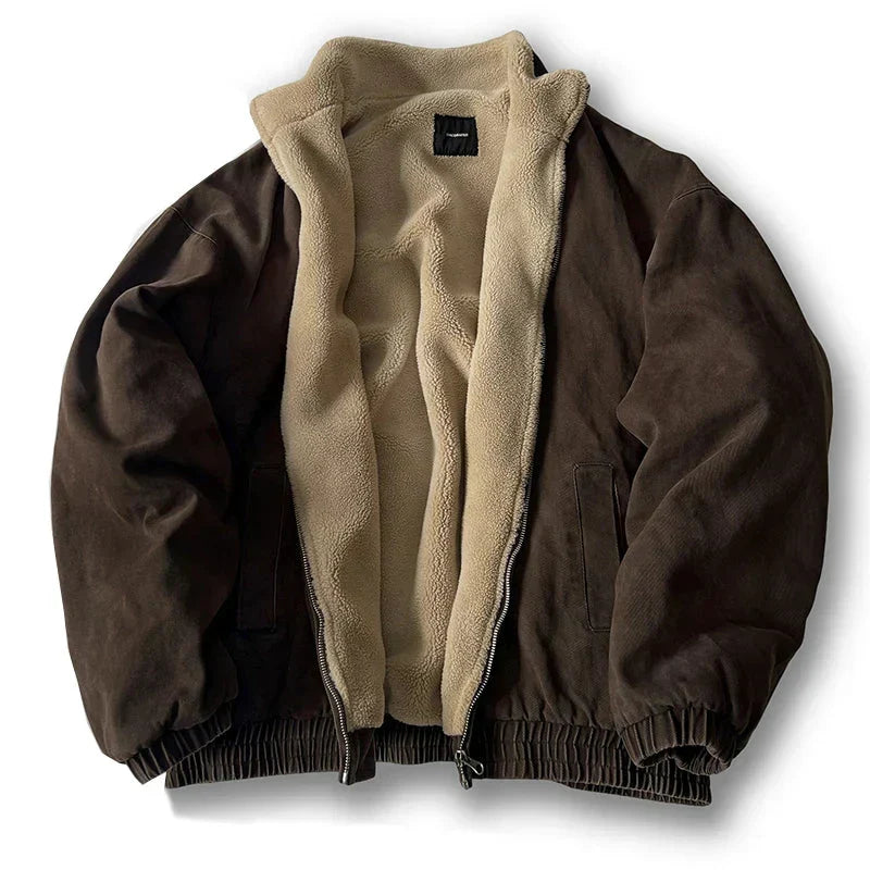 Martín | Cazadora Bomber con Forro de Borreguito y Cuello Alzado para Hombre - Marrón chocolate