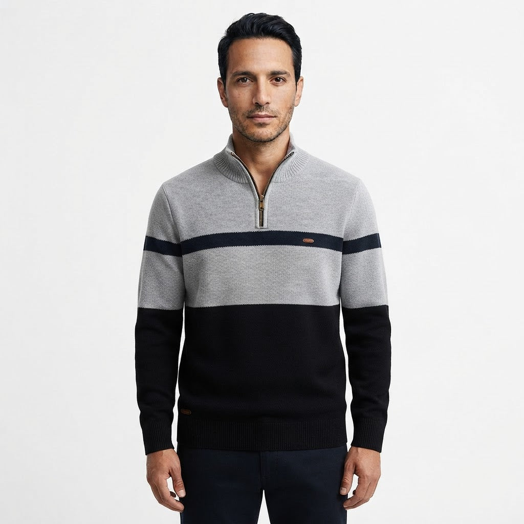 Mauro | Jersey de Punto con Media Cremallera y Bloques de Color para Hombre - Gris